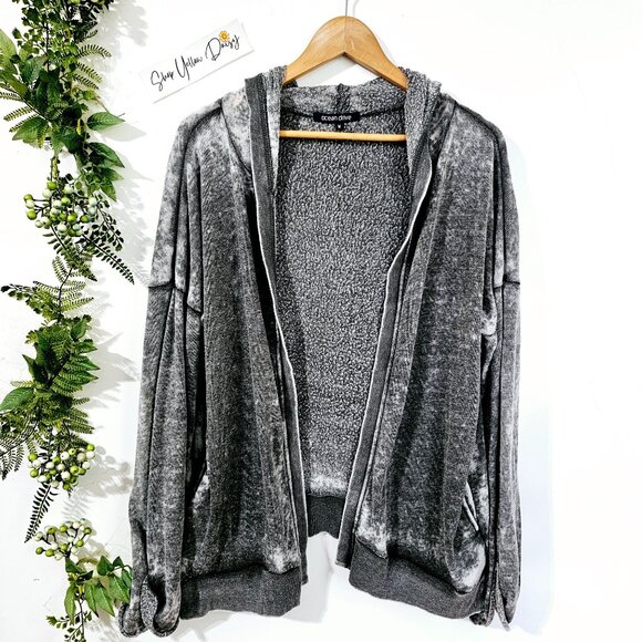 Ocean Drive Womens‎ Gray Hooded Cardigan M Surfer Faded Distressed~SW107.11 - Picture 1 of 6